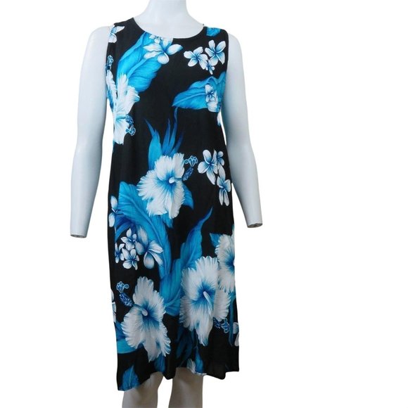 Vintage Unity Trading Hawaii Blue Floral Dress M Sleeveless Muu Muu New Old Stoc - Picture 2 of 12